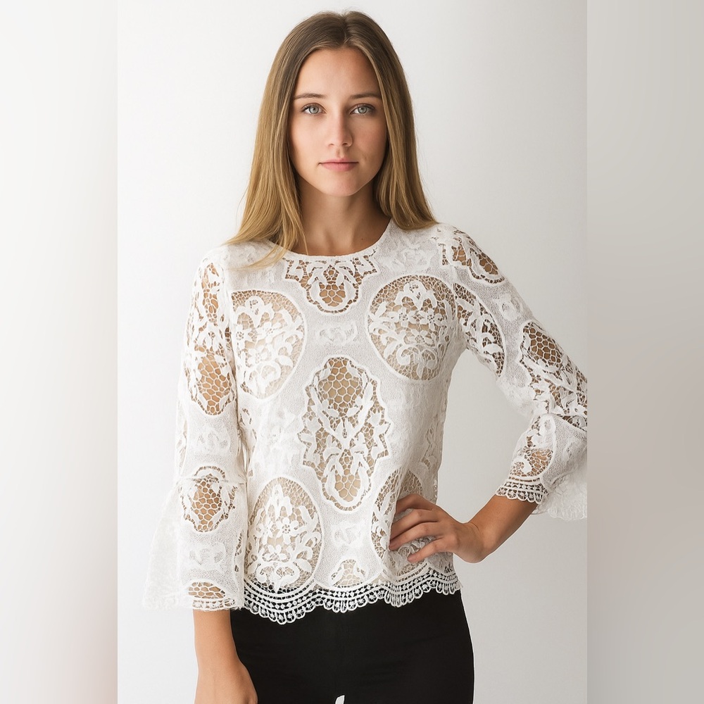 New Zara White lace nude top blouse Small S XS